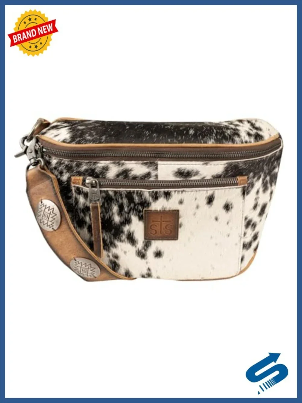 Cowhide and Leather Sling Bag with Adjustable Strap